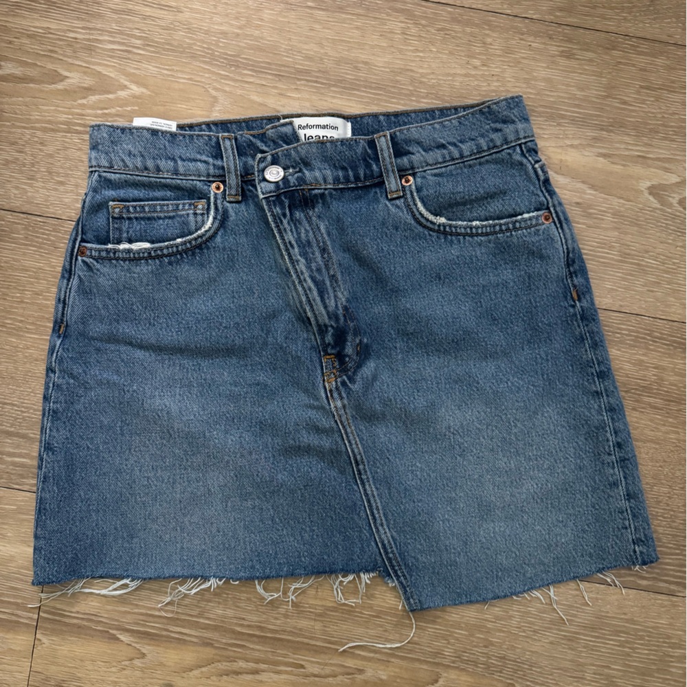 Reformation Blue Denim Jean Shorts Asymetrical